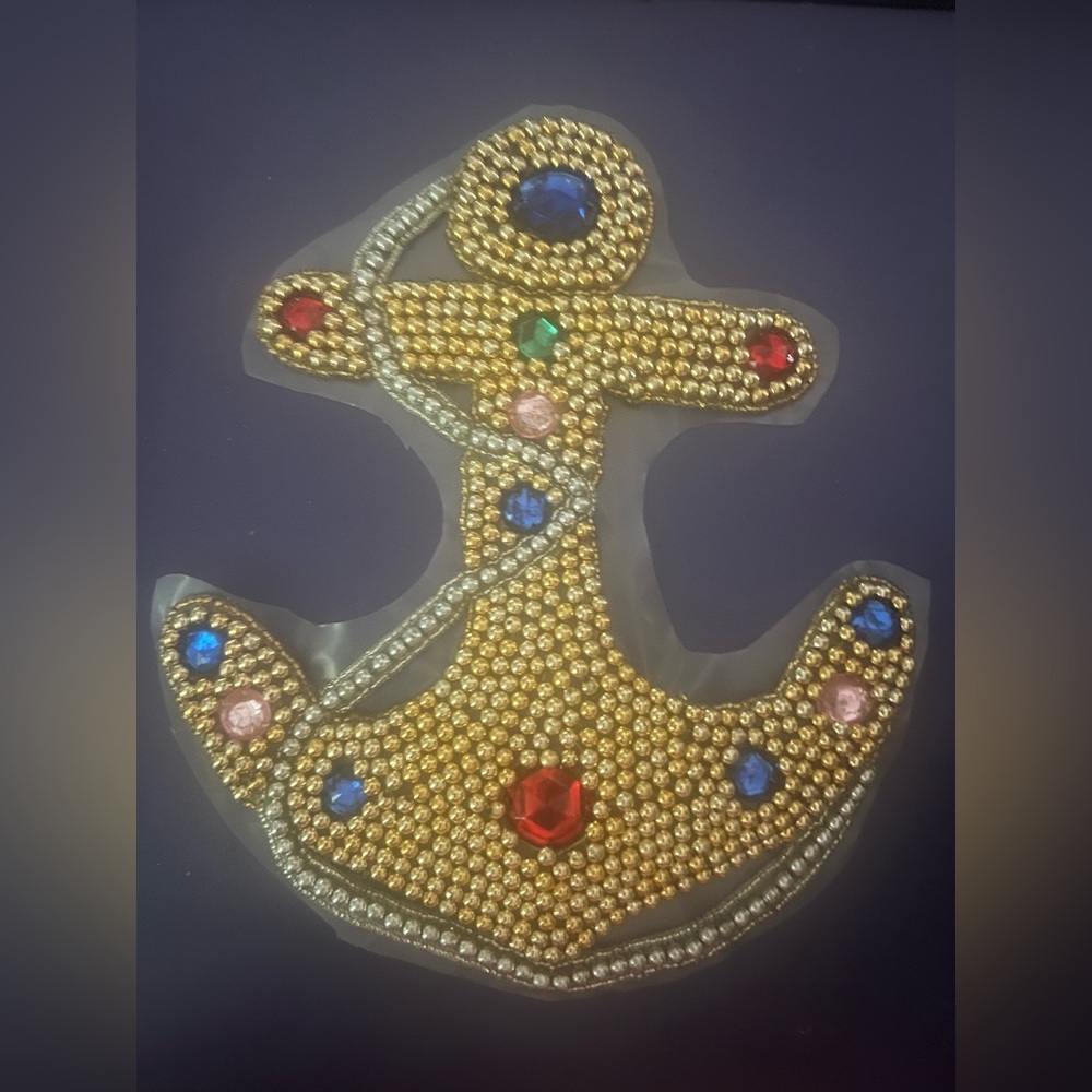 Gold and Silver beaded Anchor appliqué with Colorful faux Gems